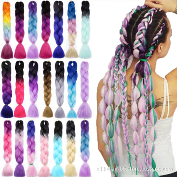 Wholesale 24 Inch Long Ombre Blue Green PROTECTIVE STYLE LIGHTWEIGHT Jumbo Braids Hair Easy Braiding Synthetic Hair Extensions